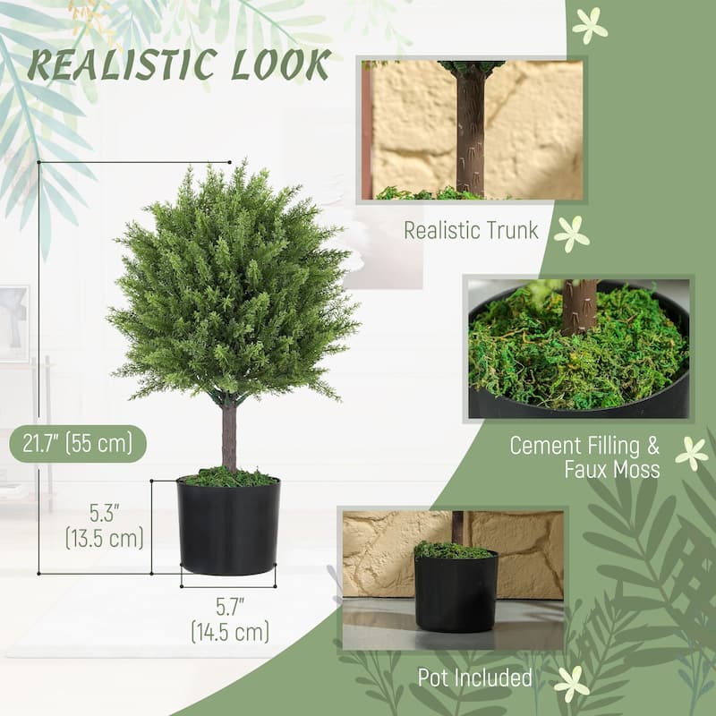 Set Of 2 Decorative Artificial Plants, Cedar ToPiary Trees in Pots, Fake Plants For Home Indoor outdoor Decor, Green