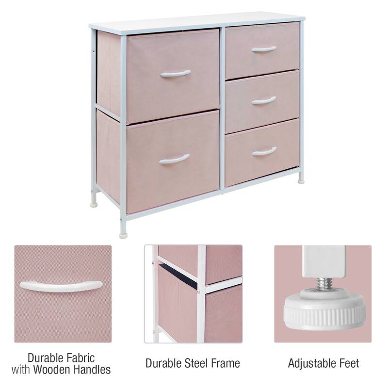 5 Drawer Bedroom Chest Dresser and TV Stand, Pastel Collection