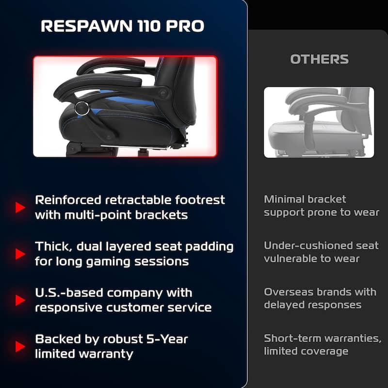 RESPAWN 110 Pro Gaming Chair - Gaming Chair with Footrest, Ergonomic Computer Desk Chair