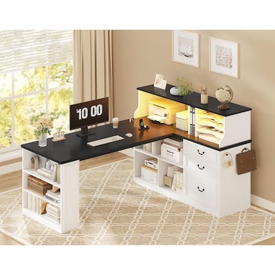 61" Executive Desk Home Office Desk with Drawers L Shaped Computer Desk
