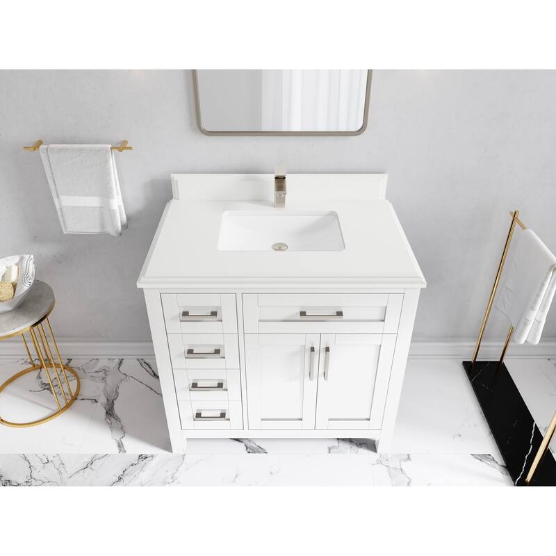 Willow Collections 36 in. W x 22 in. D Cambridge Single Sink Bathroom Vanity Center with Countertop - 1.5" White Quartz - White