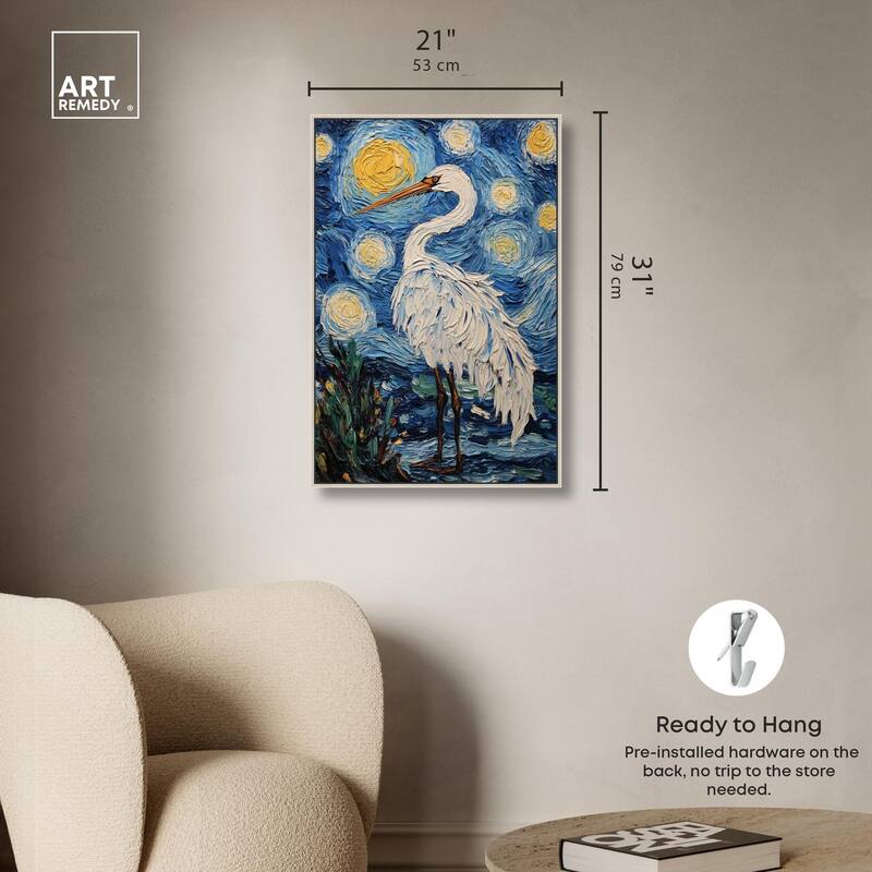 Crane in Starry Night Canvas by Art Remedy