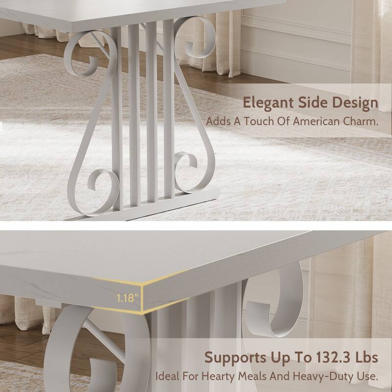 Dining Table with Faux Marble Top, Kitchen Table for 6-8 People, Home Office Table with Adjustable Feet