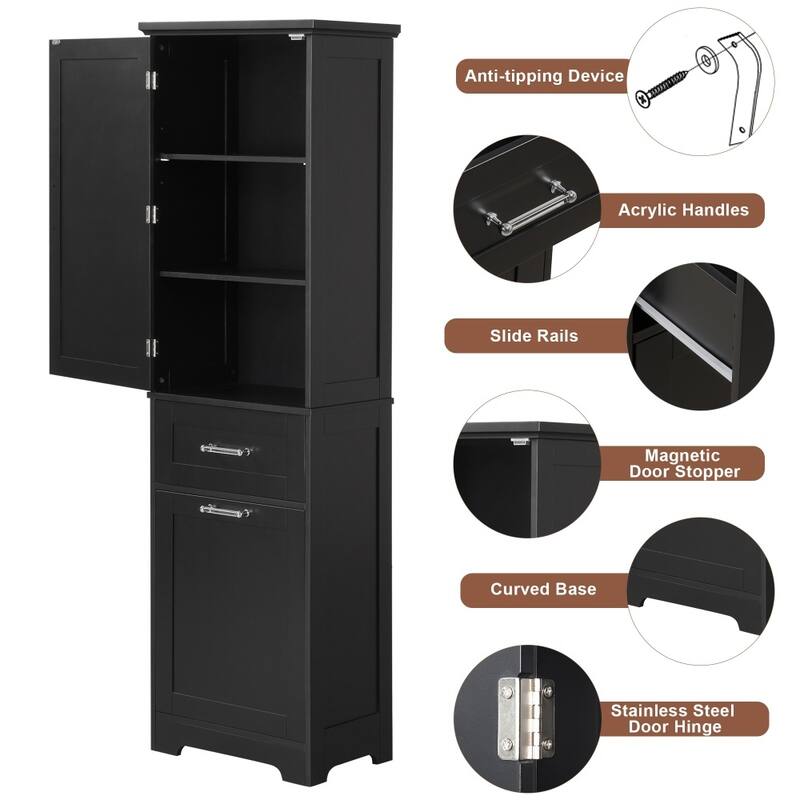 Tall Freestanding Bathroom Storage Cabinet with Two Different Size Drawers and Adjustable Shelf