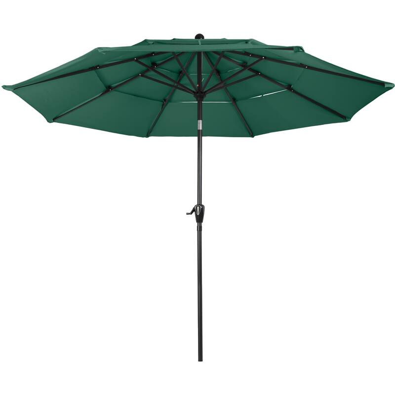 10 ft Patio Umbrella, 3-Tiered Sunshade with Push Button Tilt and Easy-Open Crank, Outdoor Umbrella for Deck, Yard
