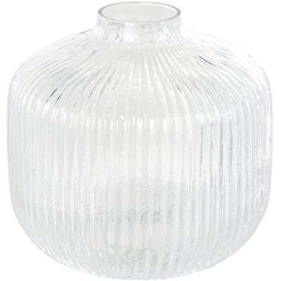 Glass Short Round Ribbed Fluted Vase - Clear - Roche River Decor
