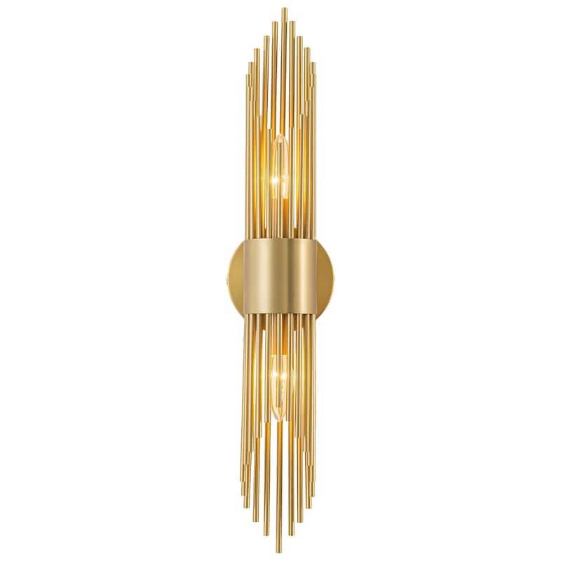 2-Light Gold Vertical Slat Wall Sconce MidCentury Modern Linear Design - Gold