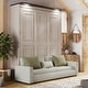 preview thumbnail 2 of 8, Queen Size Murphy Bed with Upholstered Sofa & LED Light by Harper&Bright Designs - Beige