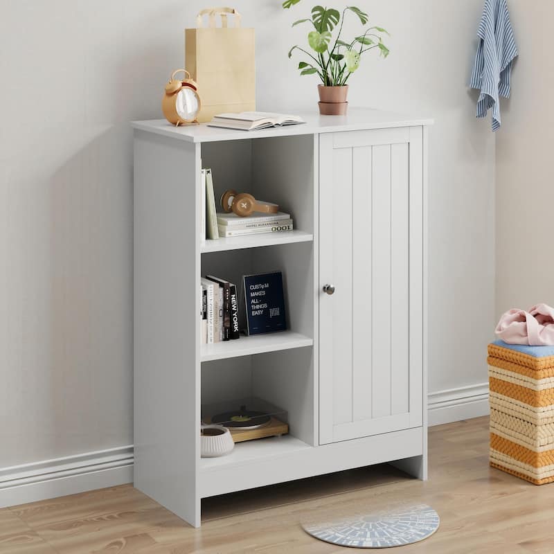 Freestanding Storage Rack, 23.62"x11.81"x31.5" Floor Storage Cabinet with 1 Cabinet, 3 Open Compartments, Adjustable Shelves
