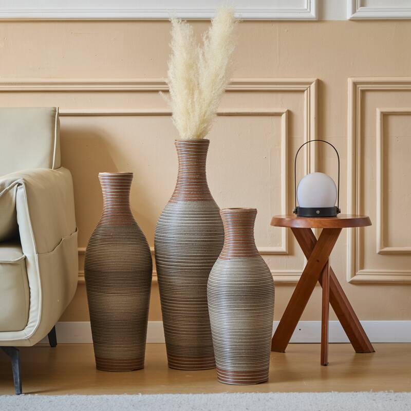 Desktop Vase, Brown Decorative Floor Vase, High Independent Flower Stand, Artificial Vine Vase, PVC Floor Vase, Set of 3