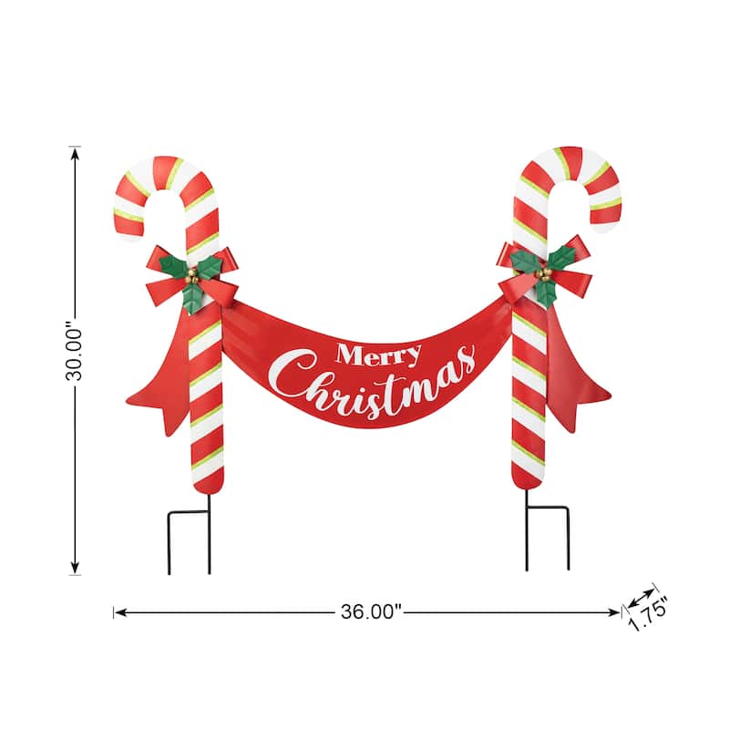 Glitzhome Christmas Metal Dancing Elf Cupcake Candy Cane Yard Stake Wall Decor