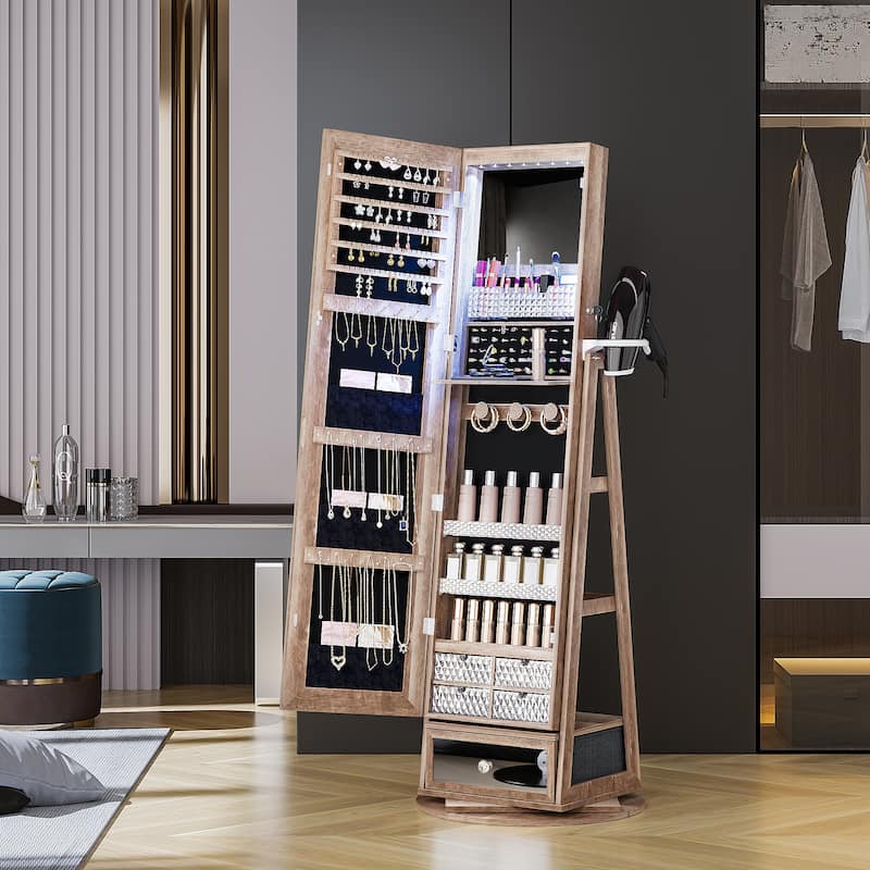22'' Wide Rotatable Jewelry Armoire with Mirror - N/A