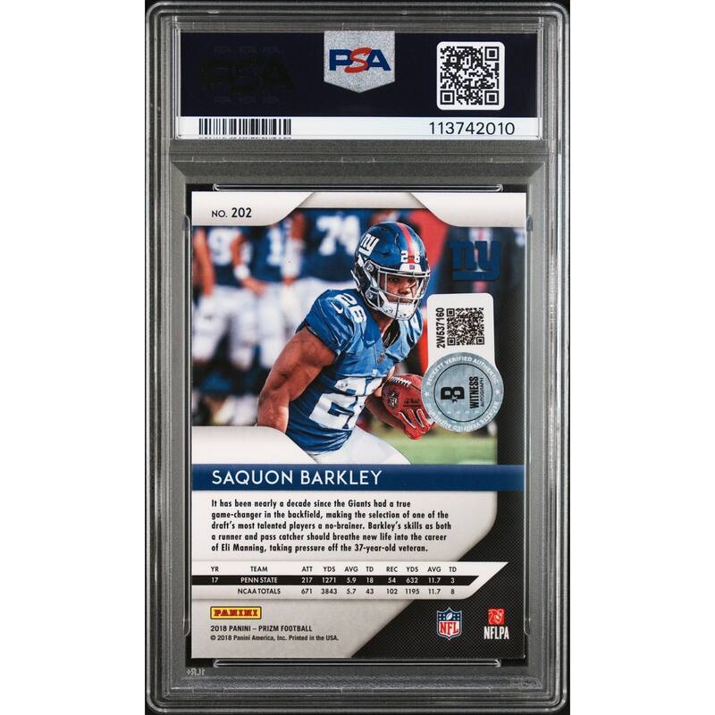 Saquon Barkley 2018 Panini Prizm Signed Rookie Card #202 Auto Graded PSA 10 2010 - 8' x 11'