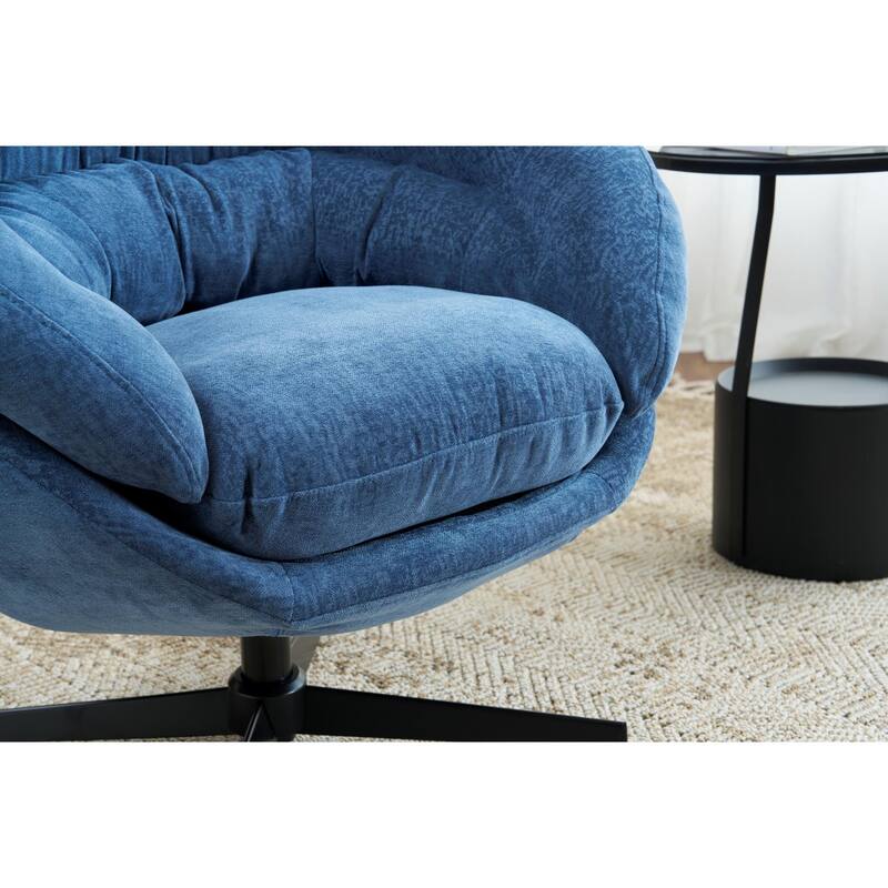 Chenille Upholstered 360° Swivel Club Chair/Accent Chair with Removable Cushion, Round Office Chair with Black Metal Base