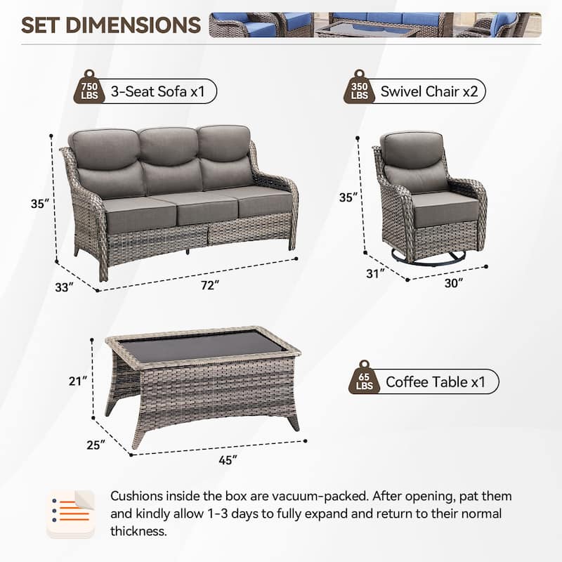 Pocassy Outdoor Patio Furniture Sofa Swivel Chairs Sets