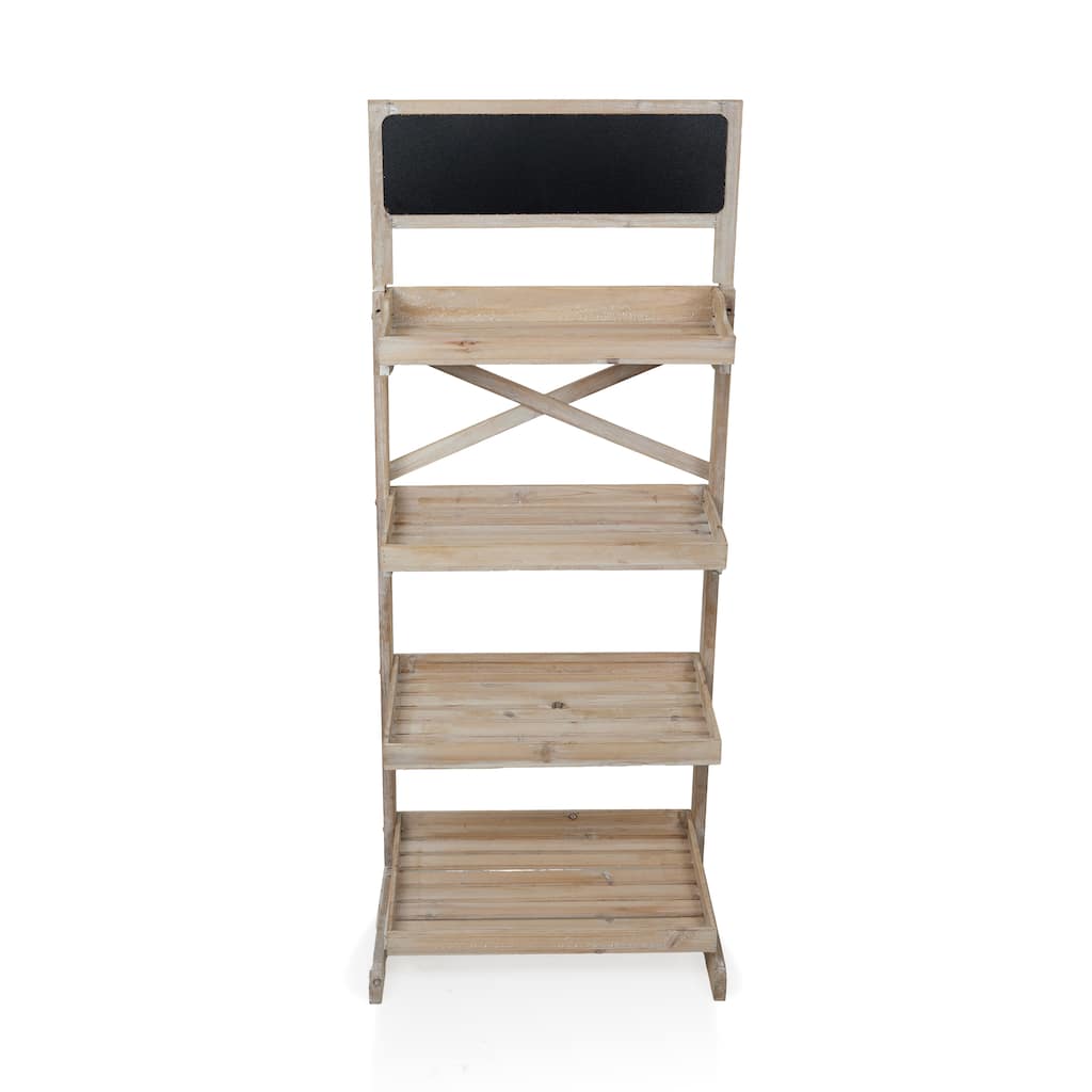 Wooden 4-Tier Shelf Storage Rack with Chalkboard