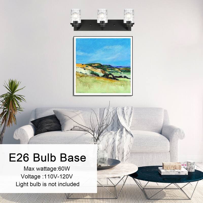 6-Light Industrial Black Bathroom Lighting with Clear Grid Glass