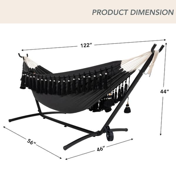 dimension image slide 2 of 12, Double Cotton Hammock with Space Saving Steel Stand