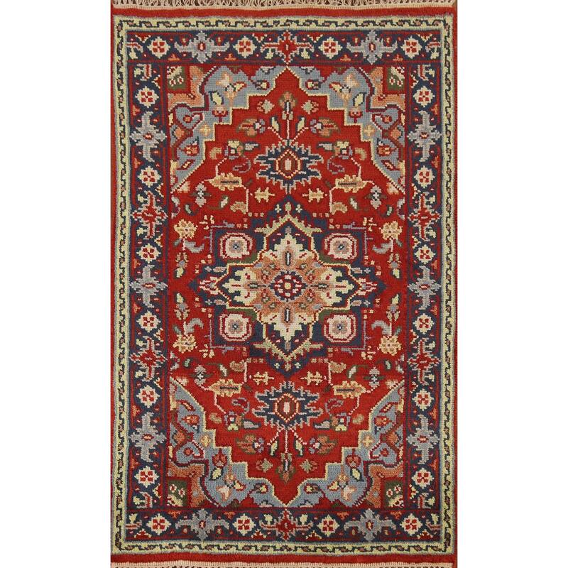 Geometric Heriz Serapi Indian Rug Hand-Knotted Wool Carpet - 2'10"x 5'1"