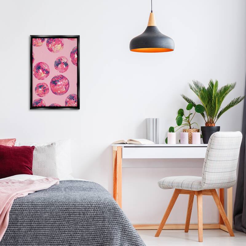 Stupell Vivid Pink Disco Pattern Framed Floater Canvas Wall Art Design By LSR Design Studio