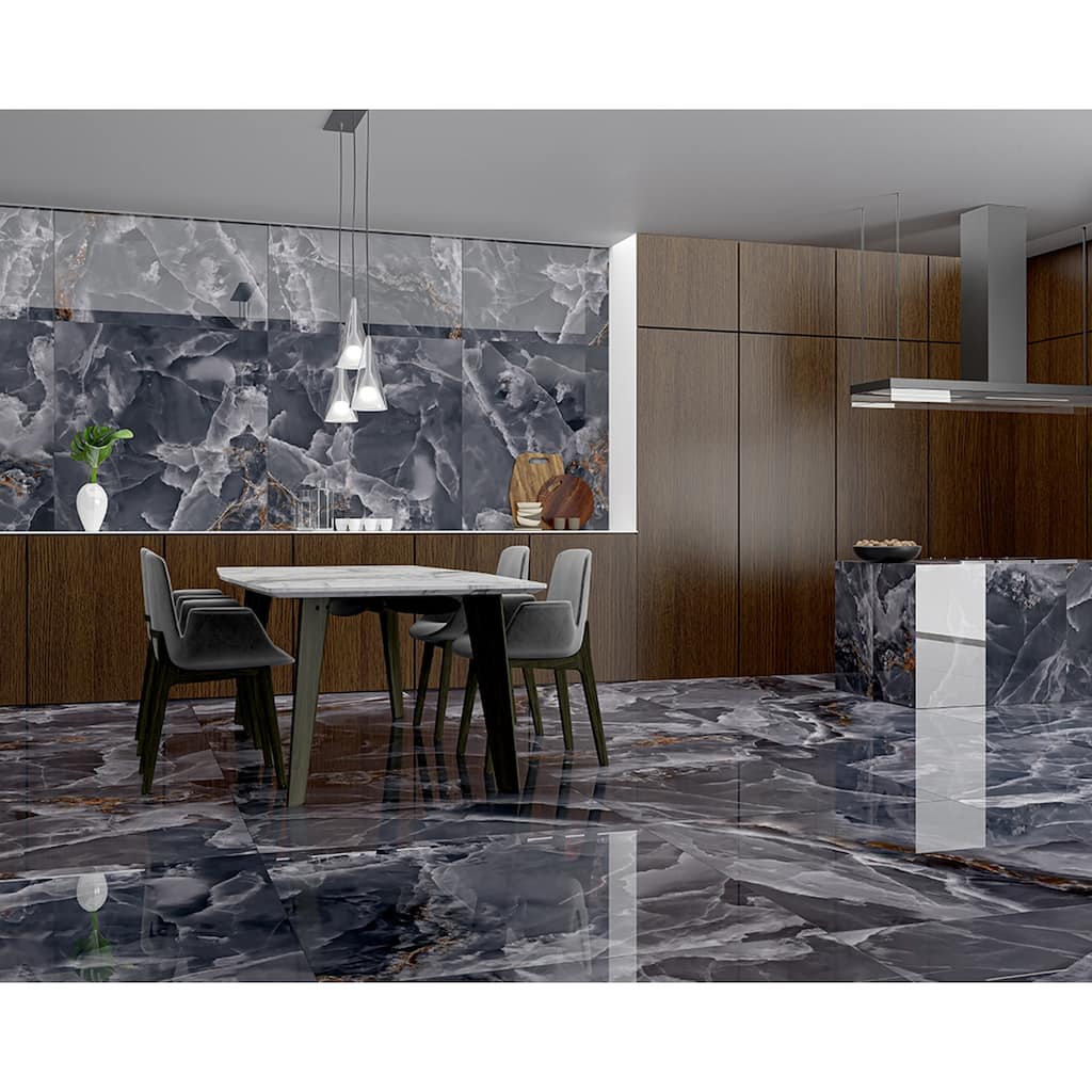 Industry Tile 24x48 Onyx Black polished porcelain tile