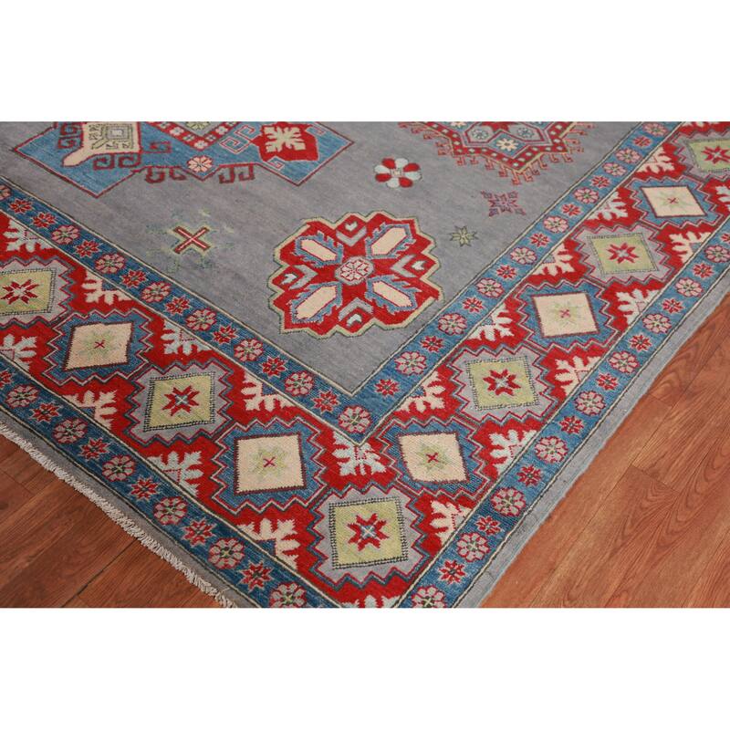 Hand Knotted Oriental 100% Wool Carpet Traditional Medallion Greys & Charcoal Kazak Area Rug - 10' 6'' X 7' 11''