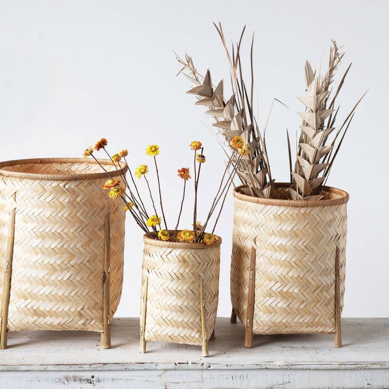 Woven Bamboo Baskets with Legs, Natural, Set of 4