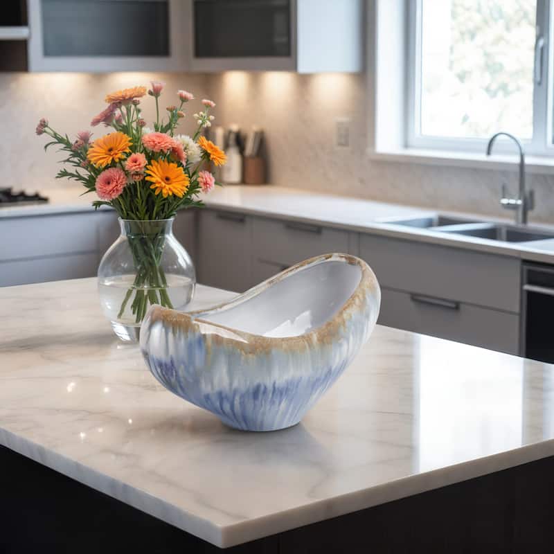 Decorative Ceramic Curve Glazed Ombre Bowl for Home Decor - 15", Multi