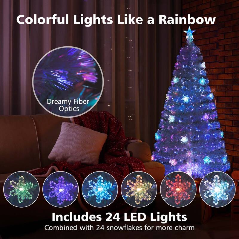 5/6/7FT Pre-Lit Fiber Optic Christmas Tree Decor Multi-Color Snowflake
