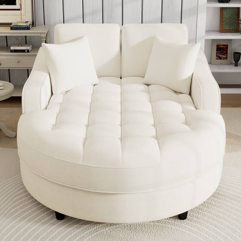 55" Modern Chaise Lounge Sofa Bed Upholstered Sofa Couch with Tufted Seat and Detachable Pillows for Living Room