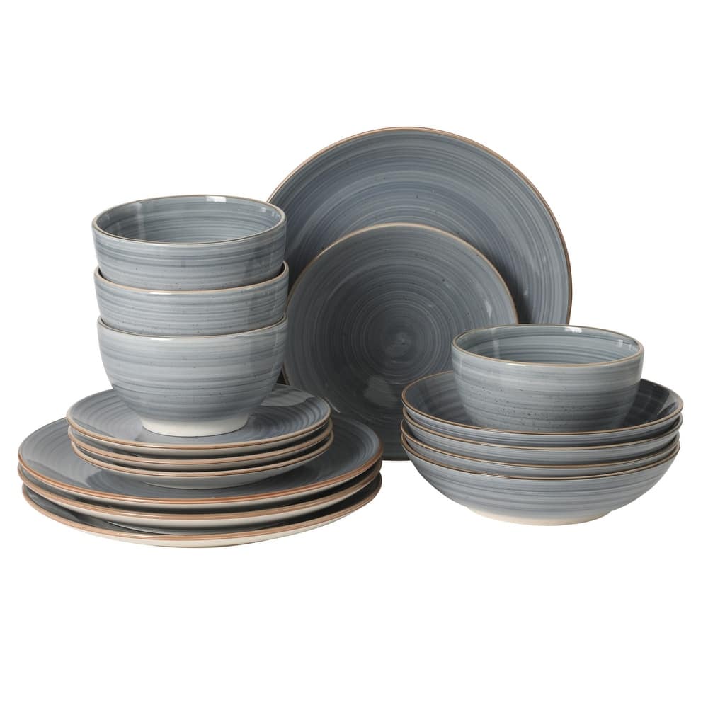 Gibson Home Stonebury 16 Piece Plates and Bowls - Handpainted Stoneware Dinnerware Set - Service for 4