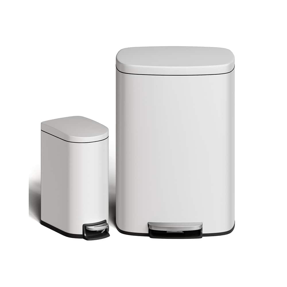 13.2 Gallon and 2.6 Gallon Stainless Steel Trash Can Combo Set with Removable Inner Drum for Kitchen, Bathroom, Office