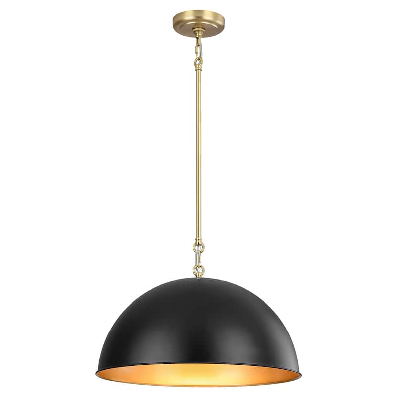 1-Light Industrial Vintage Black/Gold Dome Pendant Light for Kitchen Island