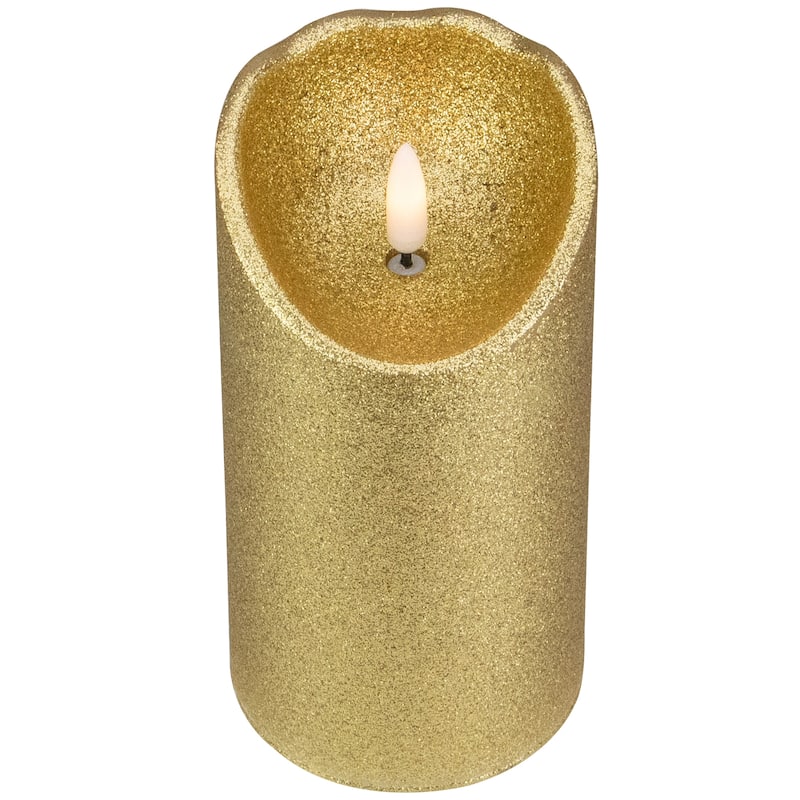 LED Lighted Flameless Flickering Pillar Christmas Candle - 6" - Gold