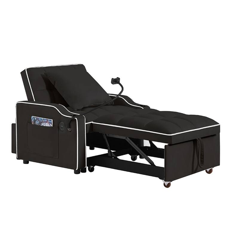 3-in-1 Convertible Sleeper Chair Sofa Bed Adjustable Pull Out - Black