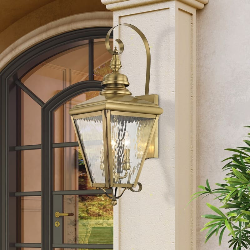 Livex Lighting 3-light Antique Brass Outdoor Lantern, 2033-01 - 10.625" W X 29" H X 12.5" EXT