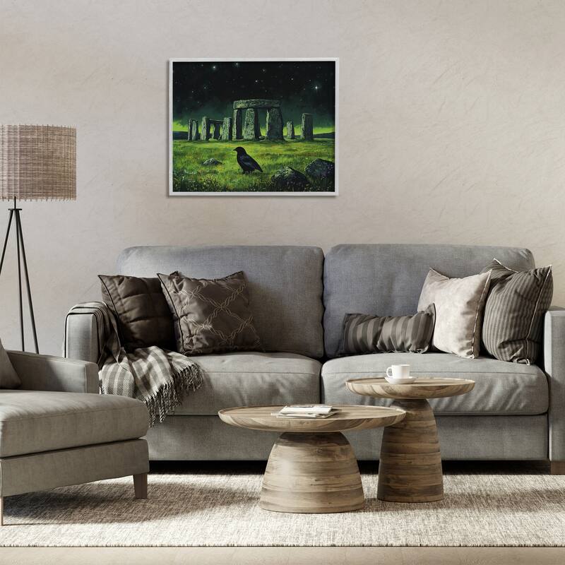 Stupell Crow & Stonehenge at Night Framed Giclee Art Design By Tom Crehan