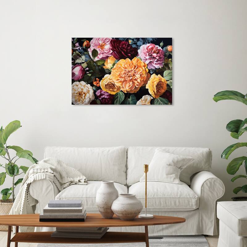 Wynwood Studio Canvas Floral and Botanical Floriferous Yellow and Light Pink Traditional Wall Art Canvas Print - 30 x 20