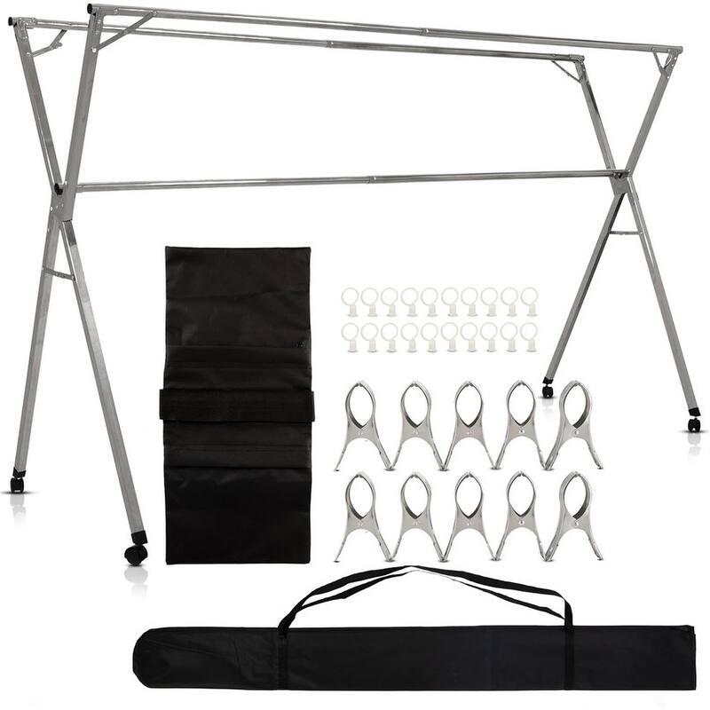 Foldable Drying Rack with Wheels - 95", 20 Clips