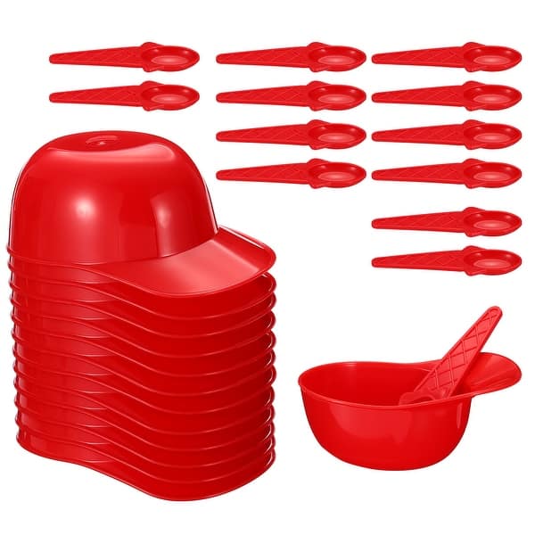 slide 2 of 10, 12 Set Ice Cream Bowls and Spoons Set, 8oz Baseball Cap Ice Cream Bowl