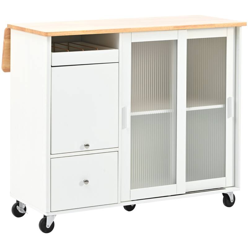 LED Light Kitchen Cart with Drop Leaf and Adjustable Shelf