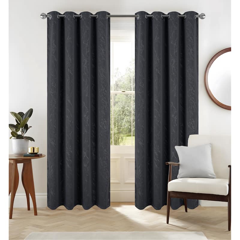 Heidi Marble Foil Room Darkening Window Curtain - Black
