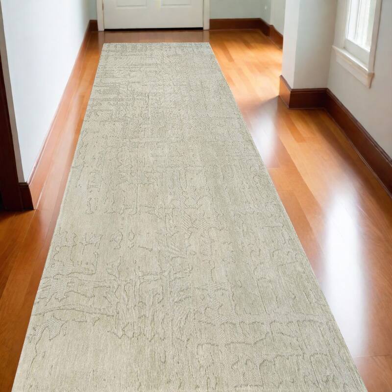 Herey Abstract Modern Non Skid Woven Area Rug By HomeRoots - 96' X '31' X '0.2 - 96' X '31' X '0.2 - Gray and Beige - Rectangle