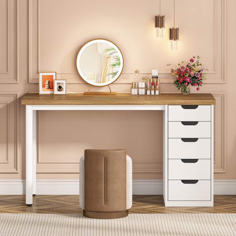 Vanity Desk with 5 Drawers, Modern Makeup Desk with Mulitple Storage, Gifts for Christmas