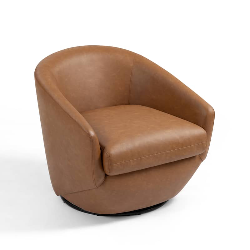 Vegan Leather Upholstered Swivel Barrel Accent Chair