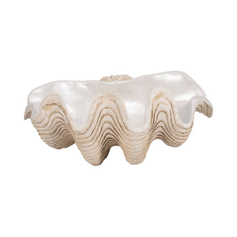 Sagebrook Home Polyresin Coastal Decorative Clam Shell Bowl with Sculptural Wavy Rim - Ivory/beige - 16" x 11" x 7"