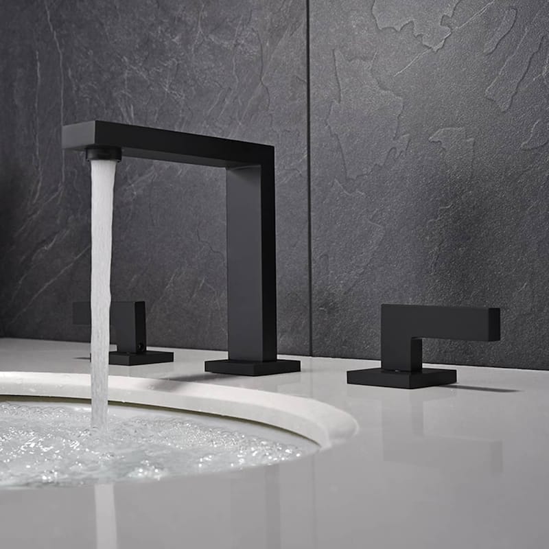 Widespread Bathroom Faucet 3 Hole Modern 8 Inch Bathroom Sink Faucets 2 Handle Basin Vanity Mixer Taps With Valve - Matte Black