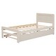 preview thumbnail 8 of 10, Twin Size Platform Bed Simple Wood Bed Frame with Twin Trundle Underneath, Wood Slat Support No Box Spring Needed, White Washed