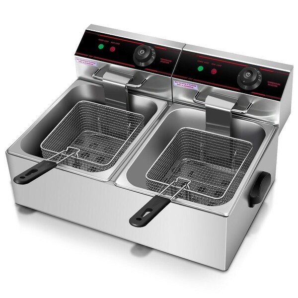 3400W Dual Tank Electric Countertop Deep Fryer 23.5 x 17 x 11.5 Silver EP19233
