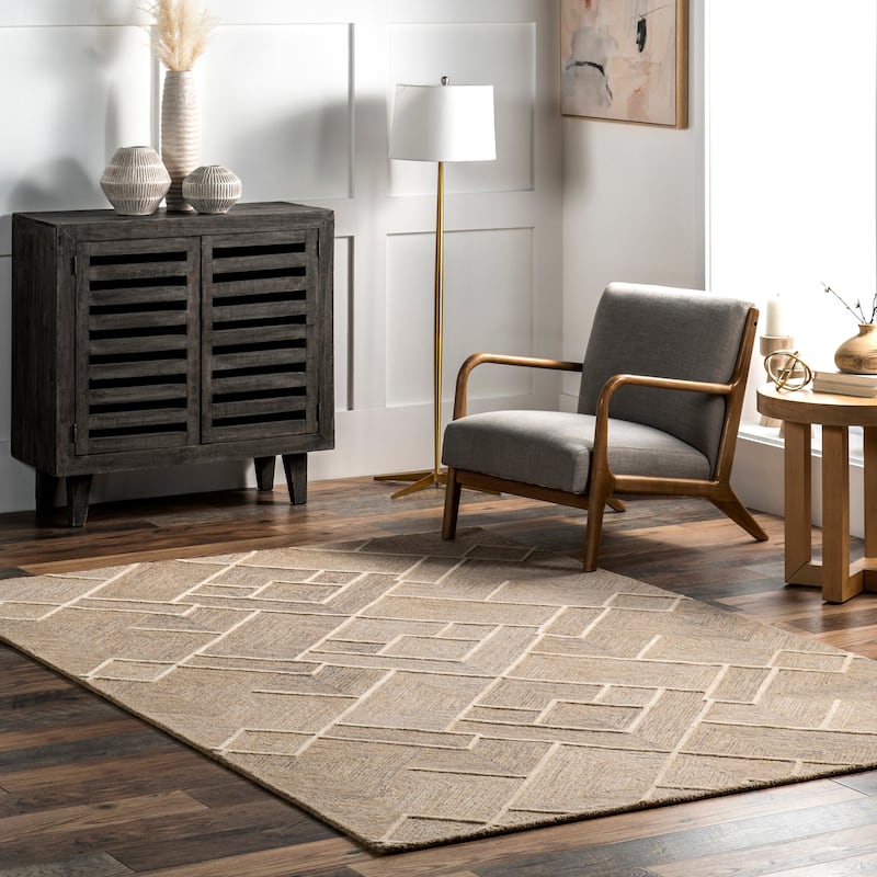 Nuloom Kassy Modern Geometric Wool Area Rug - 4' x 6' - Natural